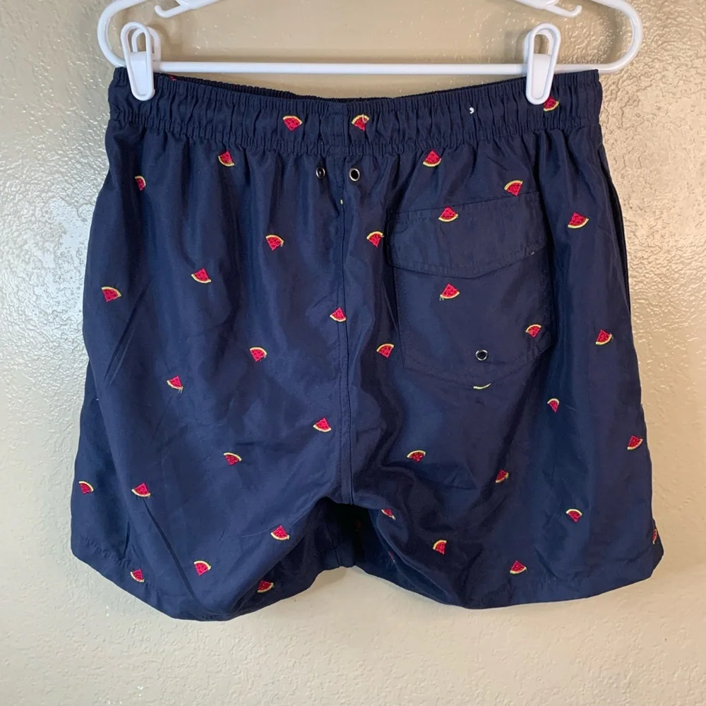 Trunks Surf & Swim Co. Navy Blue Embroidered Watermelon Swim Trunks Size M